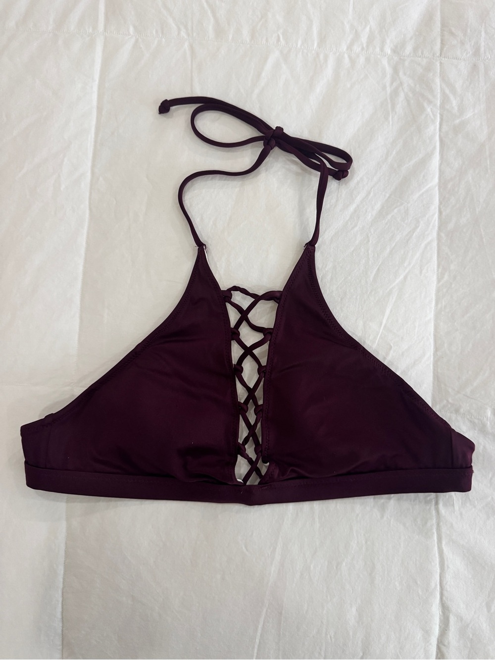 Victoria’s Secret PINK Deep Plum Lace Up Swim Suit Halter Top